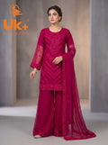 3Pc Embroided Chiffon Shirt, Plazo, Dupatta