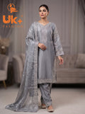3Pc Embroidered Silk Shirt, Shalwar, Dupatta