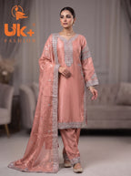 3Pc Embroidered Silk Shirt, Shalwar, Dupatta