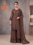 3Pc Embroided Chiffon Shirt, Plazo, Dupatta