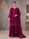 3Pc Embroided Chiffon Shirt, Plazo, Dupatta