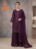 3Pc Embroided Chiffon Shirt, Plazo, Dupatta