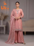 3Pc Embroidered Silk Shirt, Shalwar, Dupatta