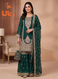 3Pc Embroided Chiffon Shirt, Gharara, Dupatta