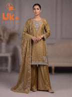 3Pc Embroidered Silk Shirt, Shalwar, Dupatta
