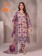 3Pc Embroidered Cotton Frock, Trouser, Dupatta