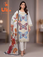 3Pc Embroidered Cotton Shirt, Trouser, Dupatta