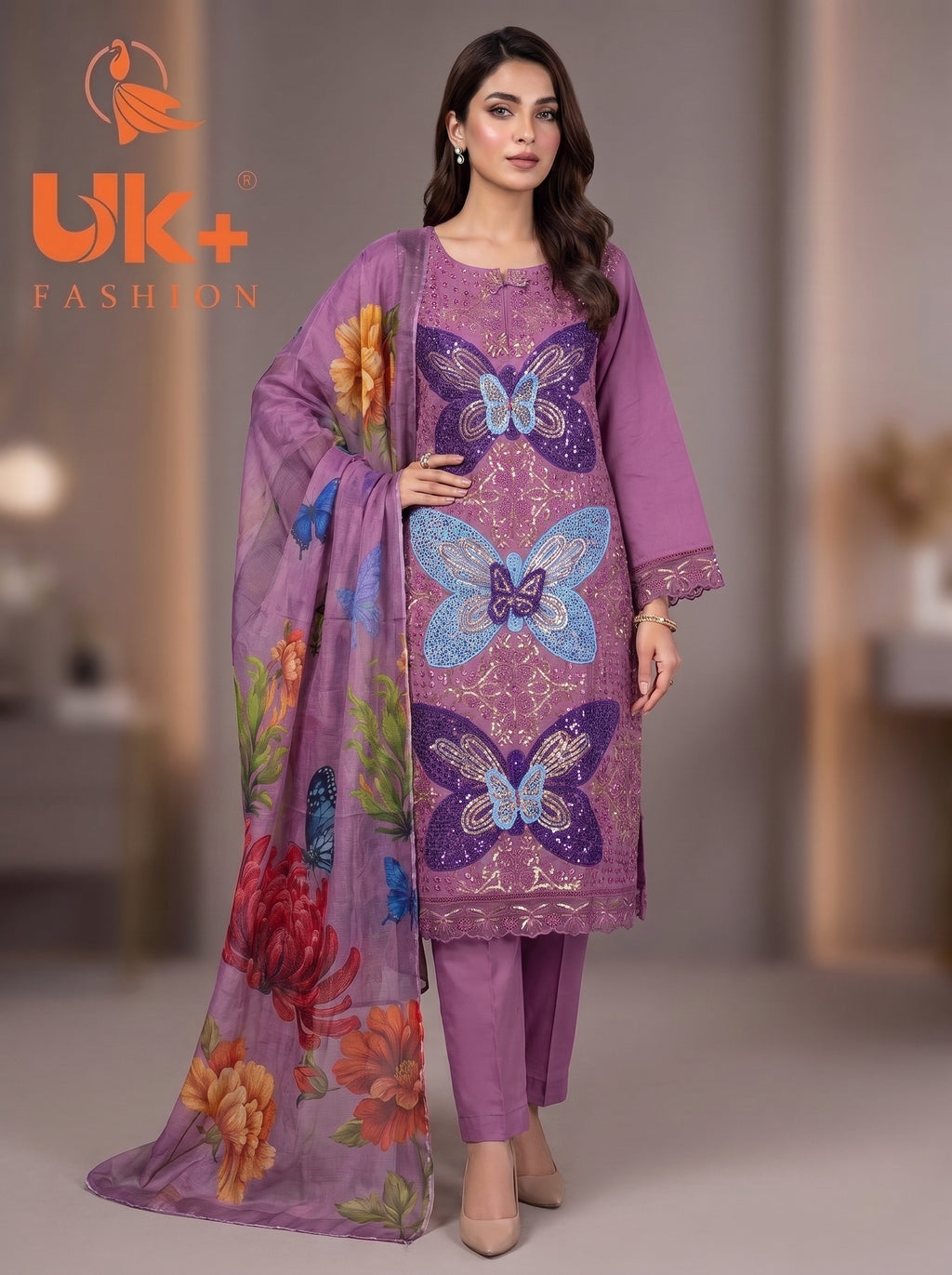 3Pc Embroidered Cotton Shirt, Trouser, Dupatta