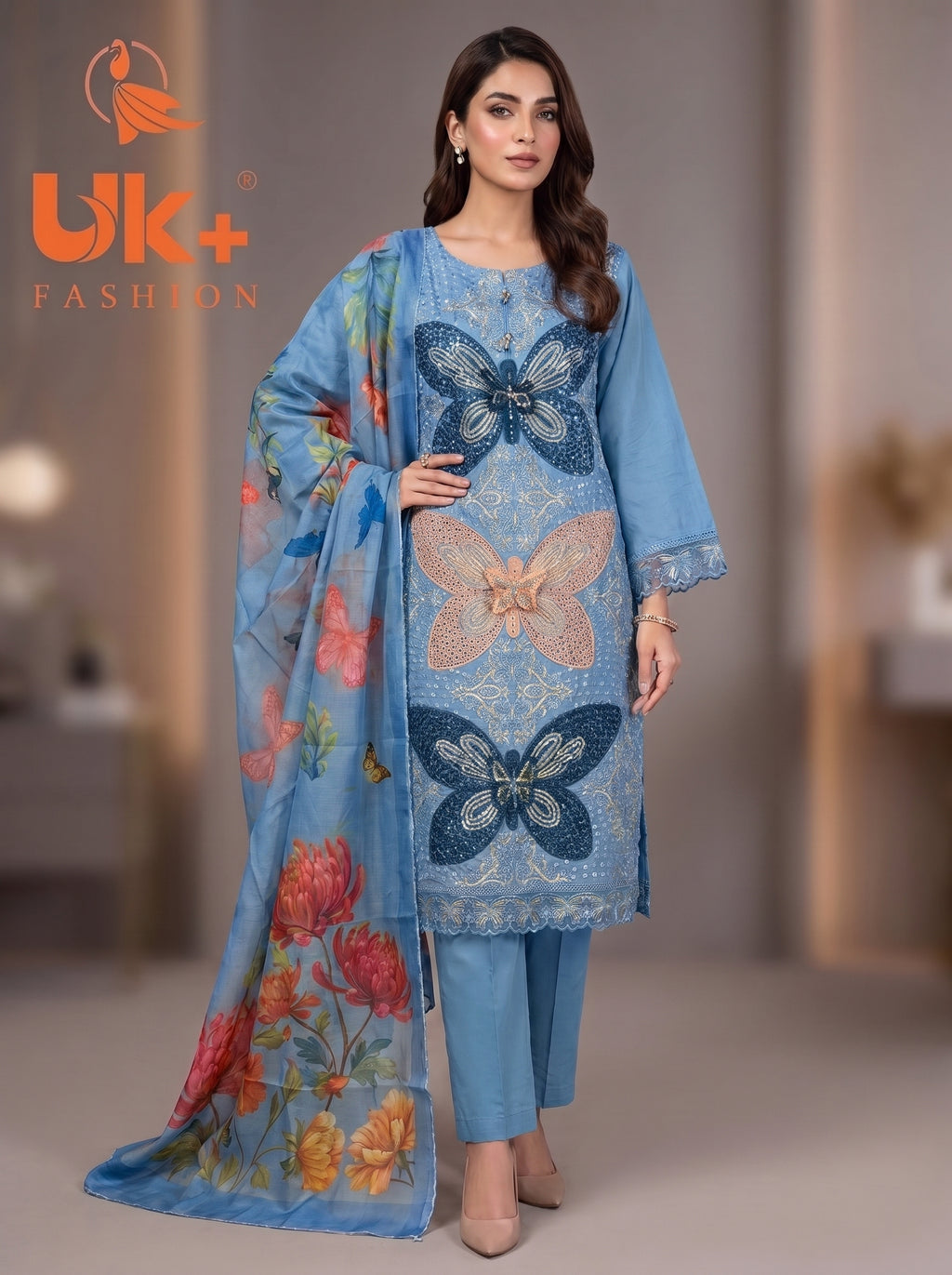 3Pc Embroidered Cotton Shirt, Trouser, Dupatta