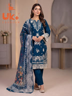 3Pc Embroidered Cotton Shirt, Trouser, Dupatta
