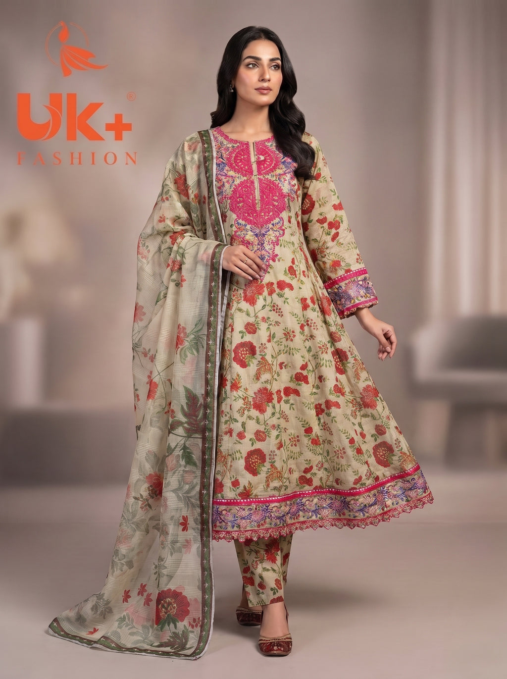 3pc pure lawn frock,touser,dupatta