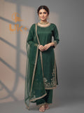 3Pc Embroidered Kattan Silk Shirt, Shalwar, Dupatta