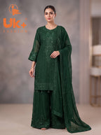 3Pc Embroided Chiffon Shirt, Plazo, Dupatta