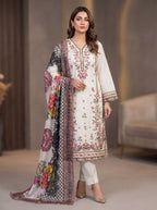 3Pc Embroidered Cotton Shirt, Trouser, Dupatta