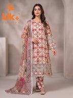 3Pc Embroidered Cotton Frock, Trouser, Dupatta