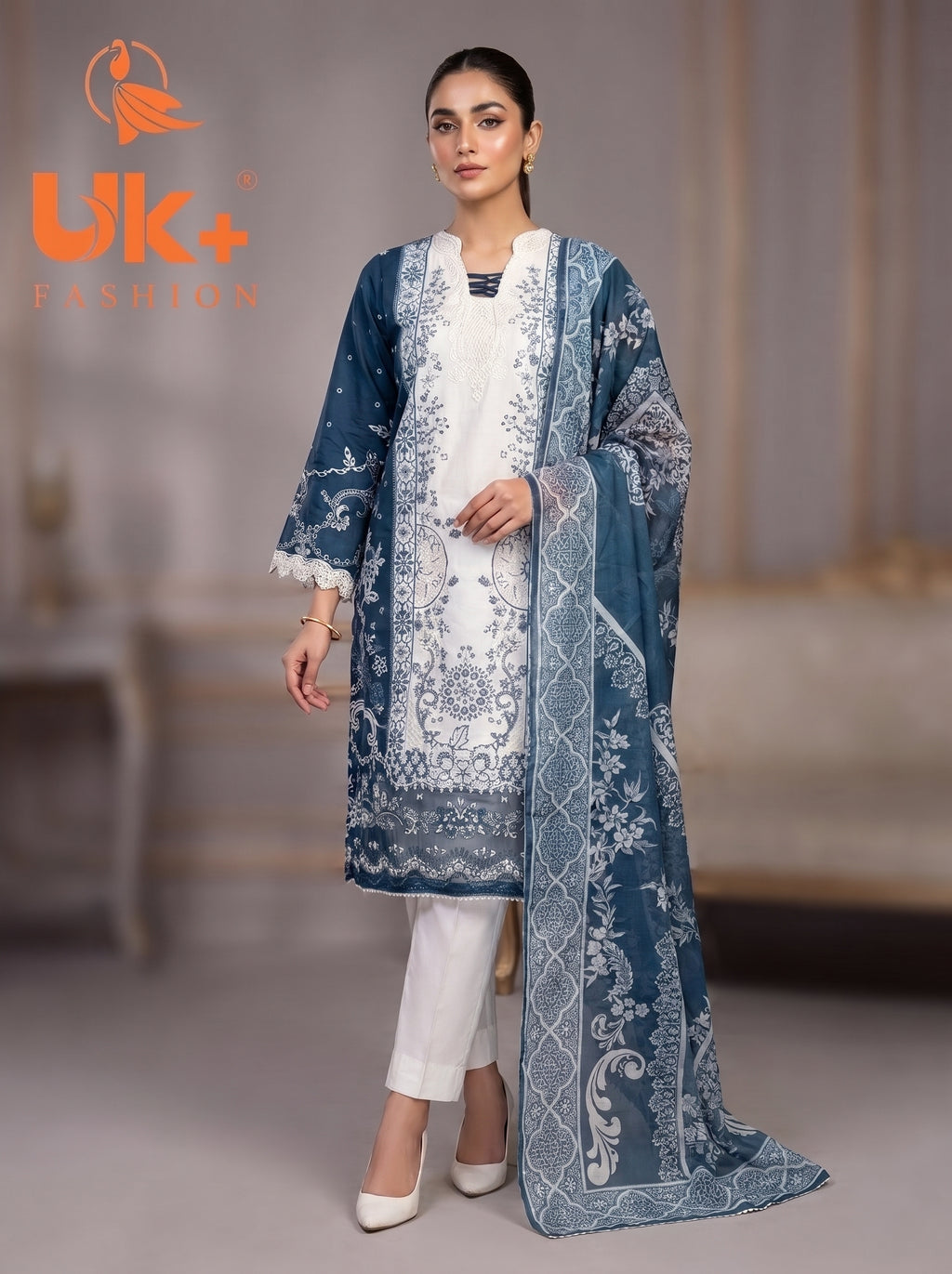 3Pc Embroidered Cotton Shirt, Trouser, Dupatta