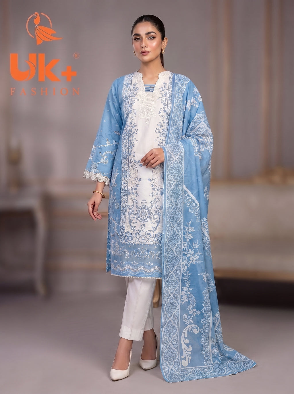 3Pc Embroidered Cotton Shirt, Trouser, Dupatta