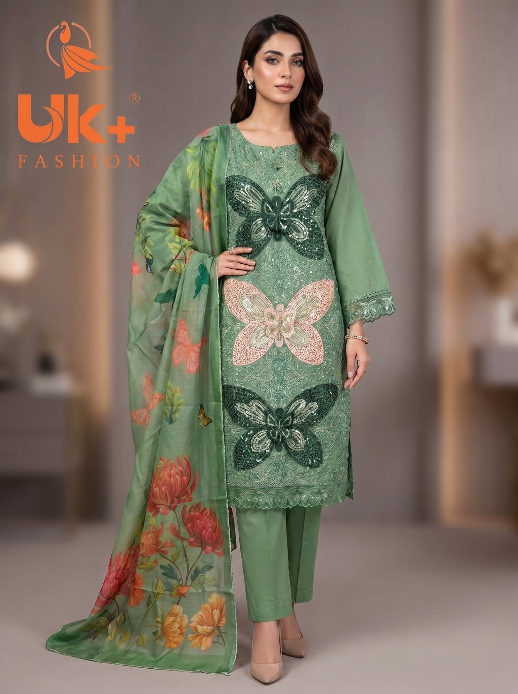 3Pc Embroidered Cotton Shirt, Trouser, Dupatta