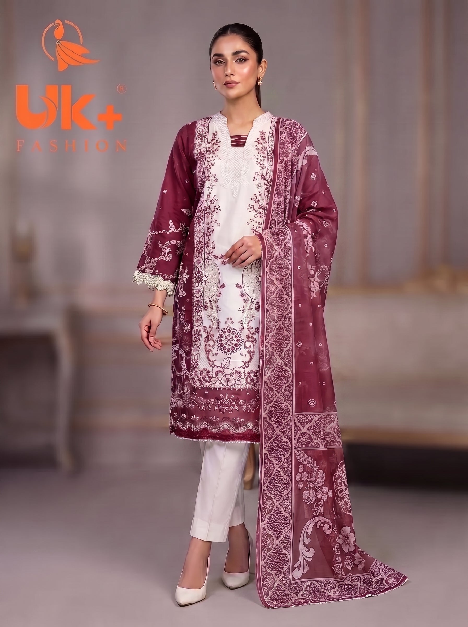 3Pc Embroidered Cotton Shirt, Trouser, Dupatta