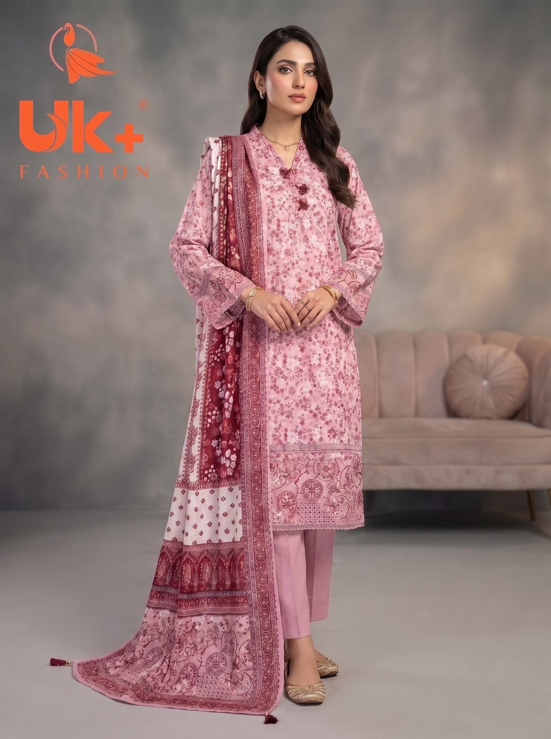 3Pc Embroidered Cotton Shirt, Trouser, Dupatta