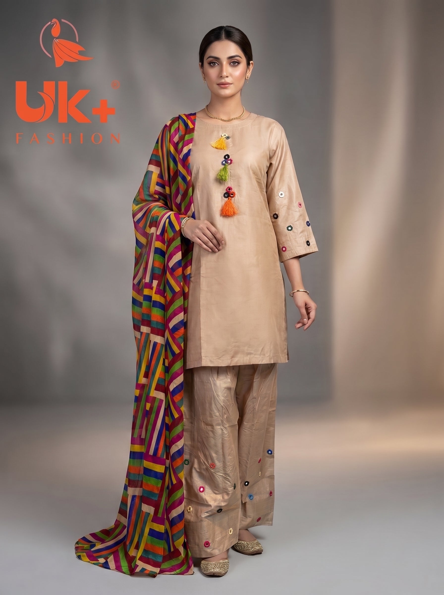 3Pc Embroidered Cotton Shirt, Plazo, Dupatta