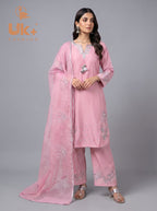 3Pc Embroidered Kataan Silk, Shirt, plazo & Dupatta