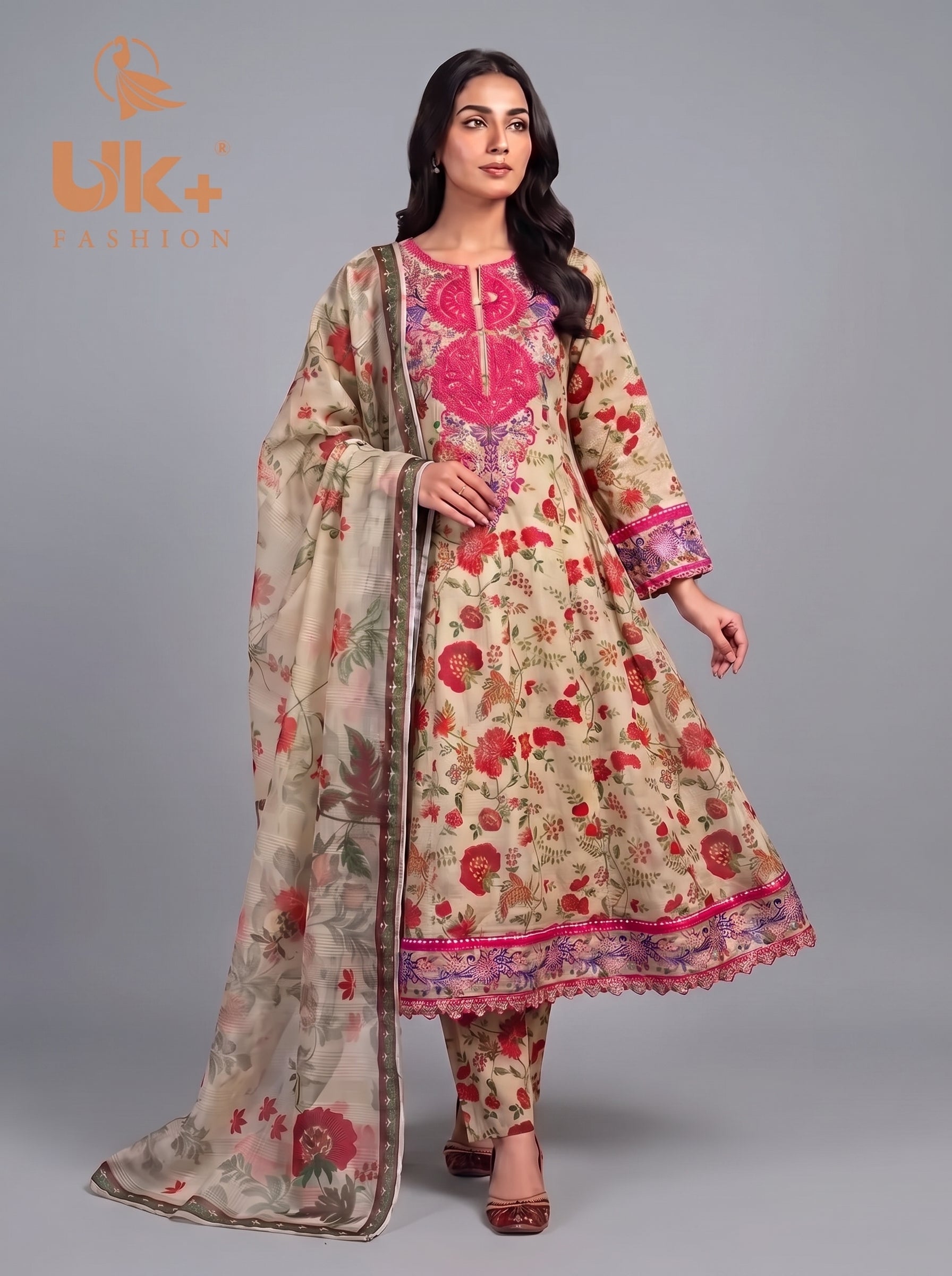3pc pure lawn frock,touser,dupatta