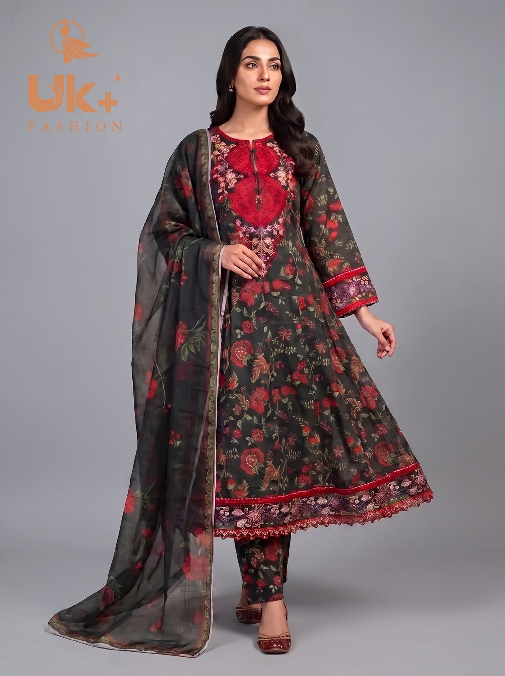 3pc pure lawn frock,touser,dupatta