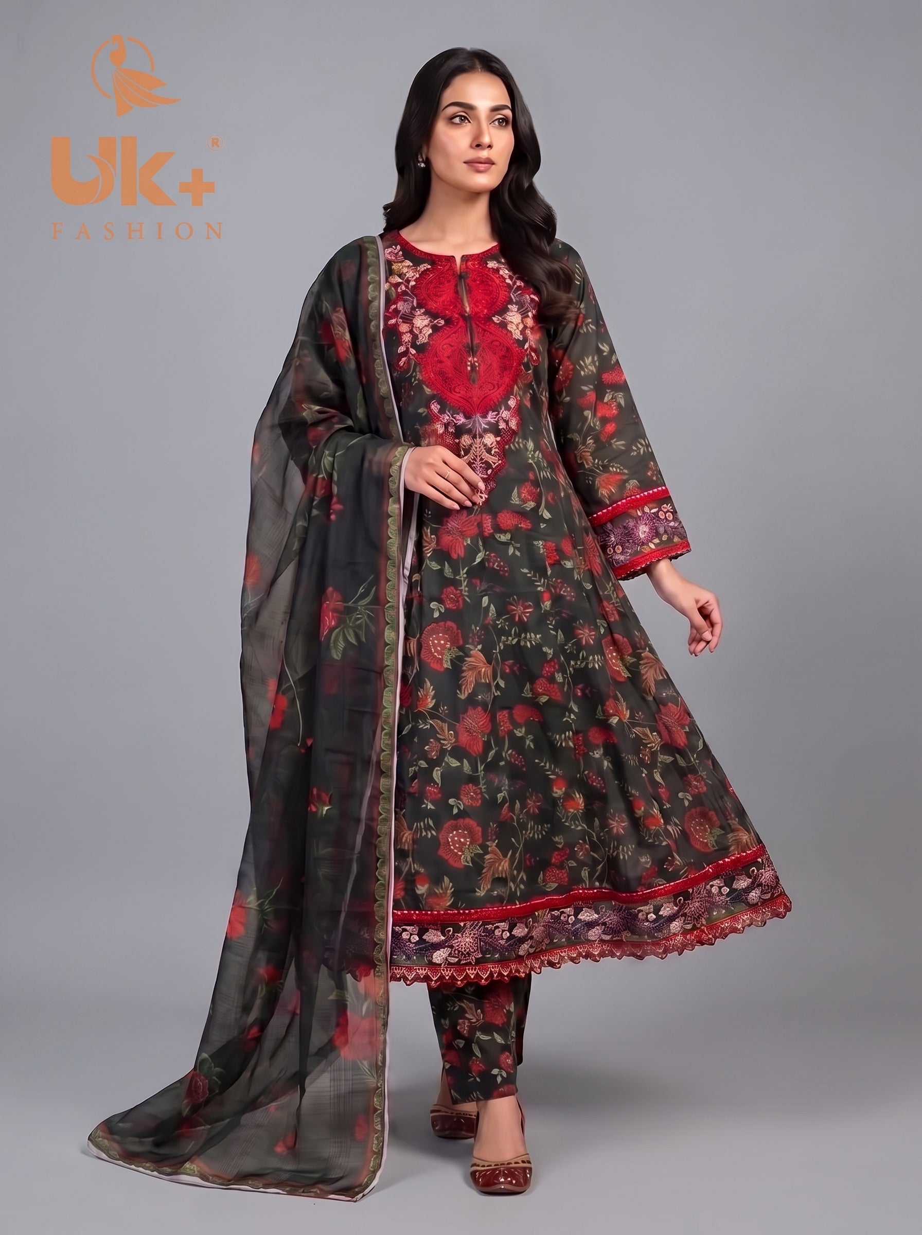 3pc pure lawn frock,touser,dupatta