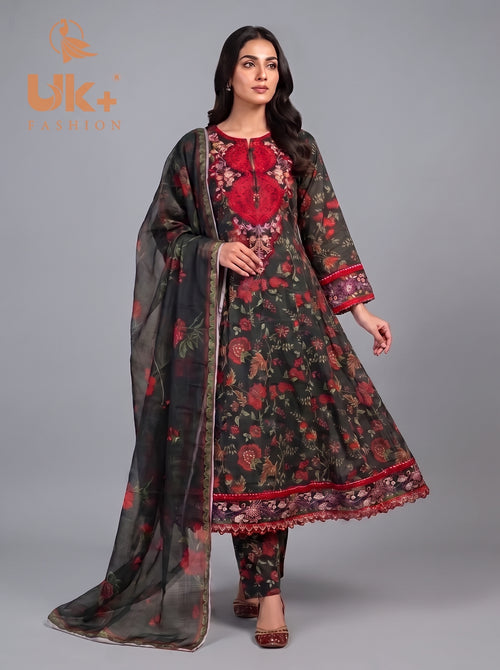 3pc pure lawn frock,touser,dupatta