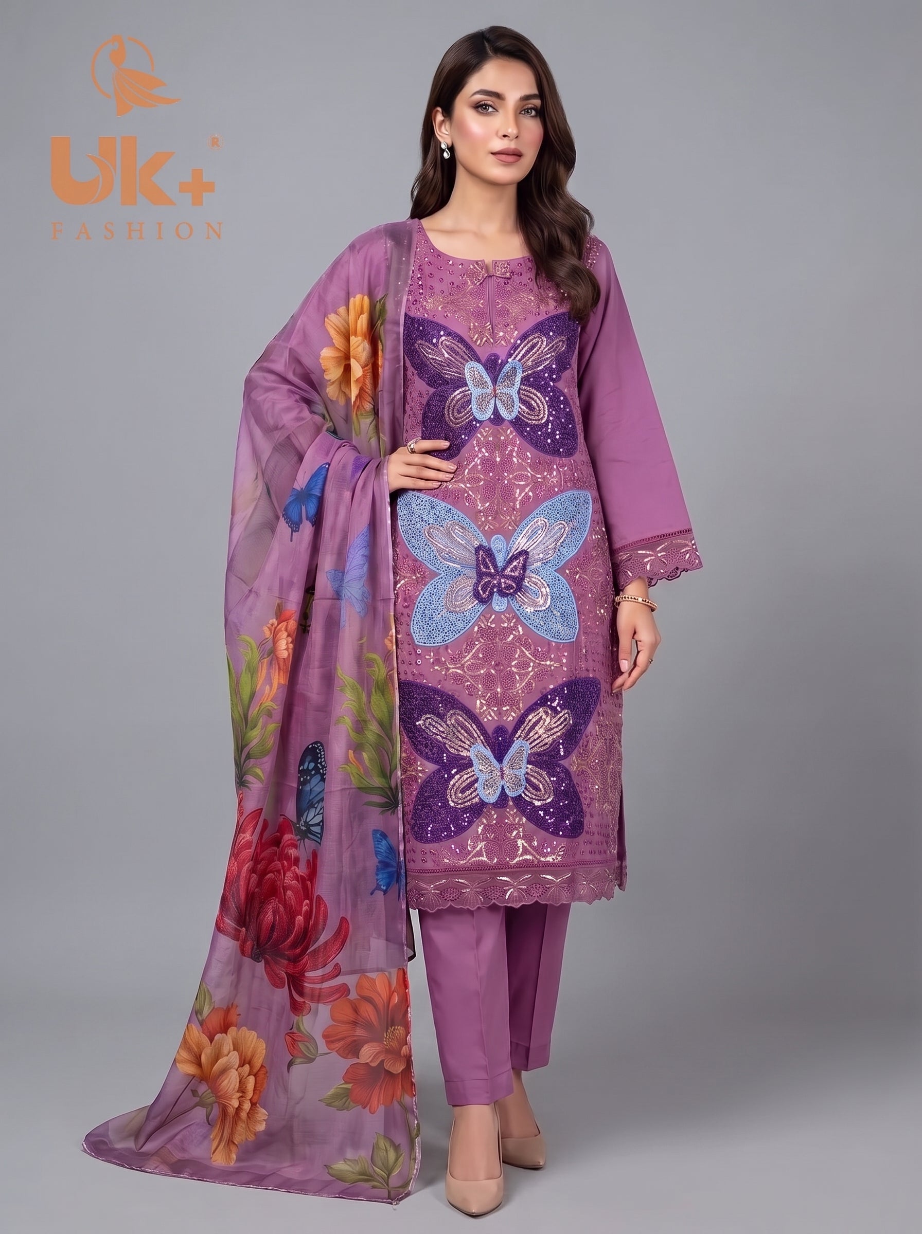 3Pc Embroidered Cotton Shirt, Trouser, Dupatta