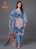 3Pc Embroidered Cotton Shirt, Trouser, Dupatta