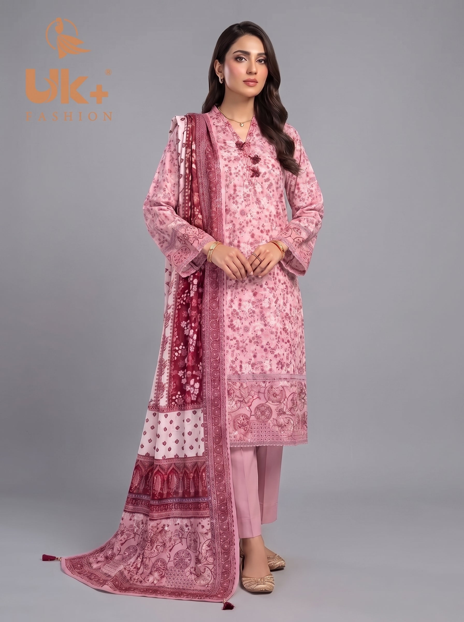 3Pc Embroidered Cotton Shirt, Trouser, Dupatta
