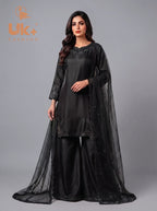 3Pc Embroided pure Silk Shirt, Plazo, Dupatta