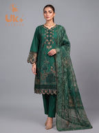 3Pc Embroidered Cotton Shirt, Trouser, Dupatta