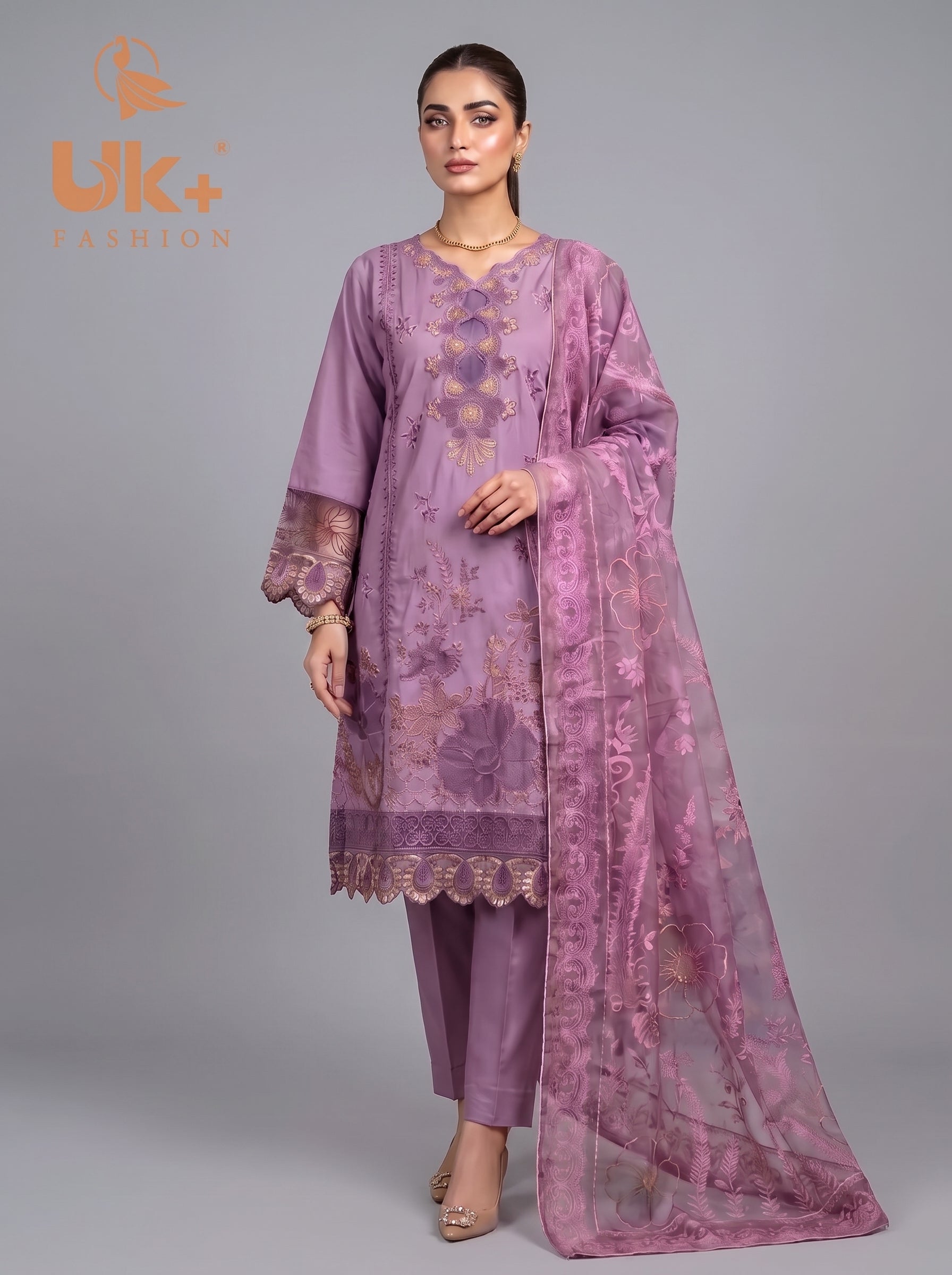 3Pc Embroidered Cotton Shirt, Trouser, Dupatta