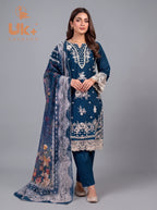 3Pc Embroidered Cotton Shirt, Trouser, Dupatta