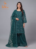 3Pc Embroidered Organza shirt, Plazo & Dupatta