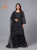 3Pc Embroidered Organza shirt, Plazo & Dupatta