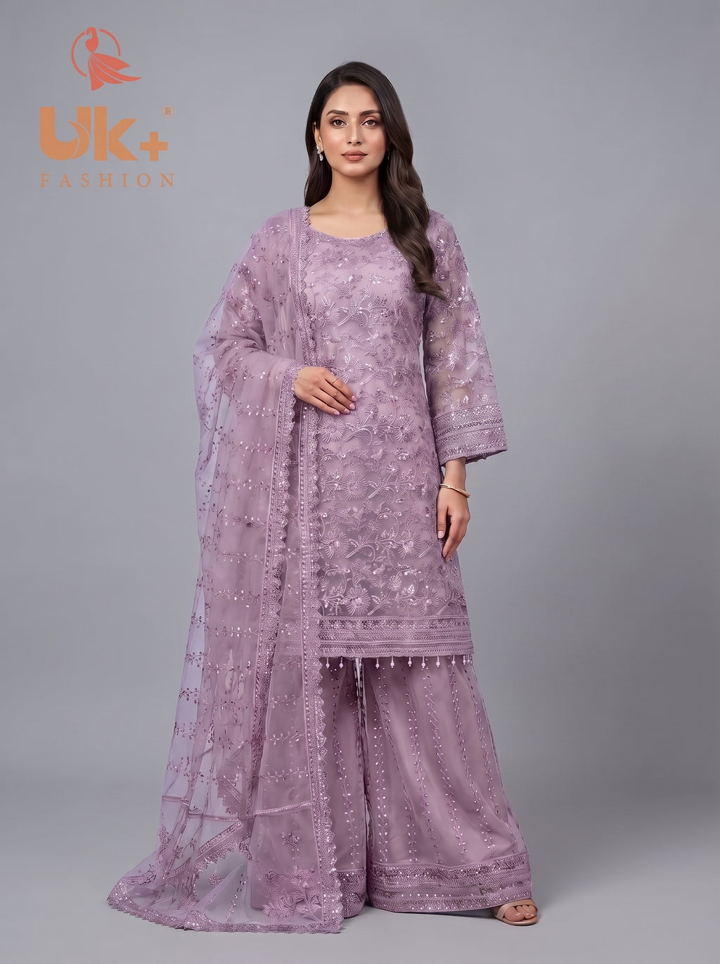 3Pc Embroidered Organza shirt, Plazo & Dupatta