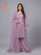3Pc Embroidered Organza shirt, Plazo & Dupatta