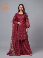 3Pc Embroidered Organza shirt, Plazo & Dupatta