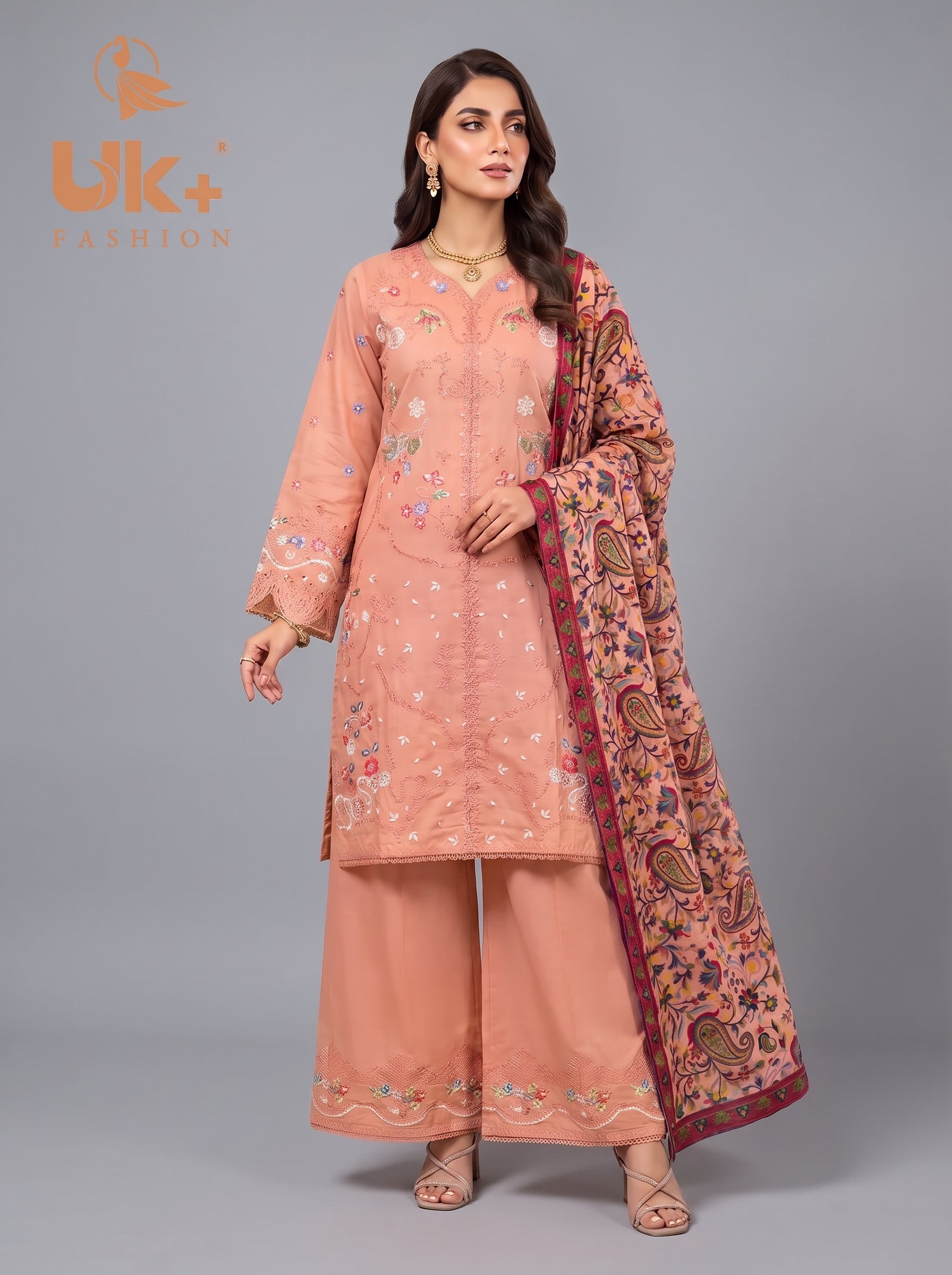 3pc pure lawn shirt, Plazo, dupatta