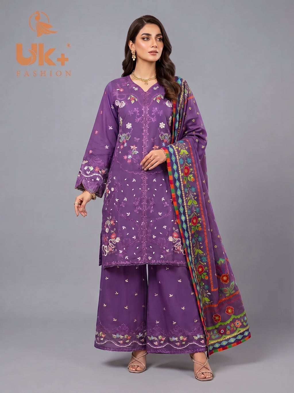 3pc pure lawn shirt, Plazo, dupatta