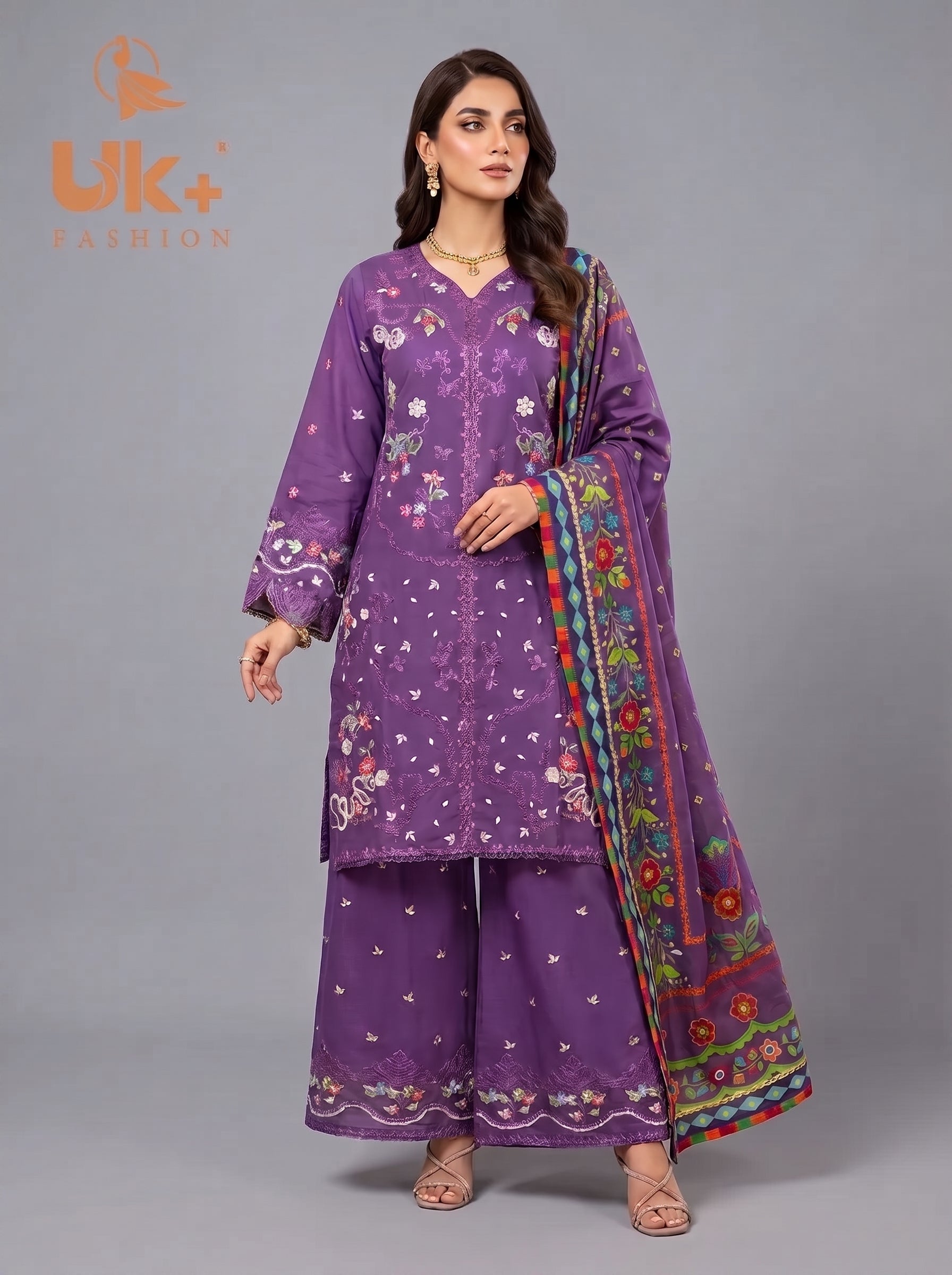 3pc pure lawn shirt, Plazo, dupatta