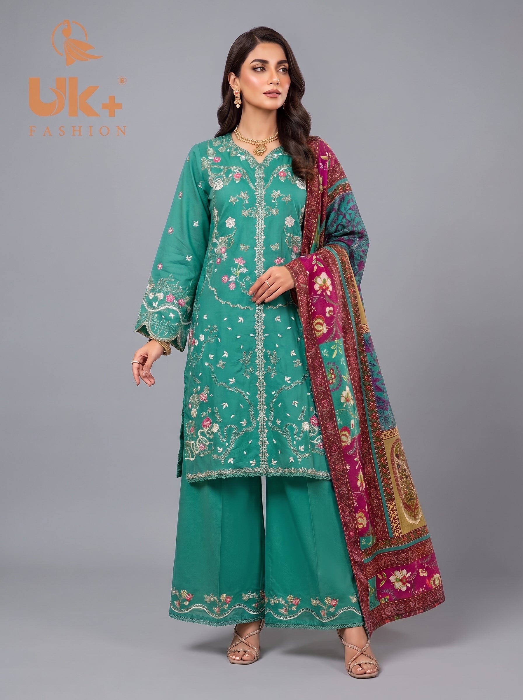 3pc pure lawn shirt, Plazo, dupatta
