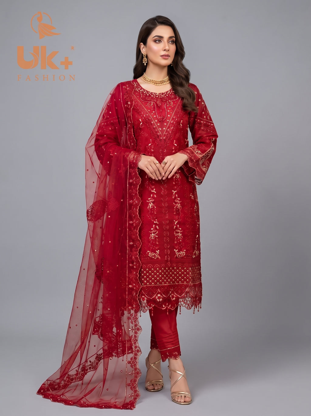 3Pc Embroidered Organza shirt, shalwar & Dupatta