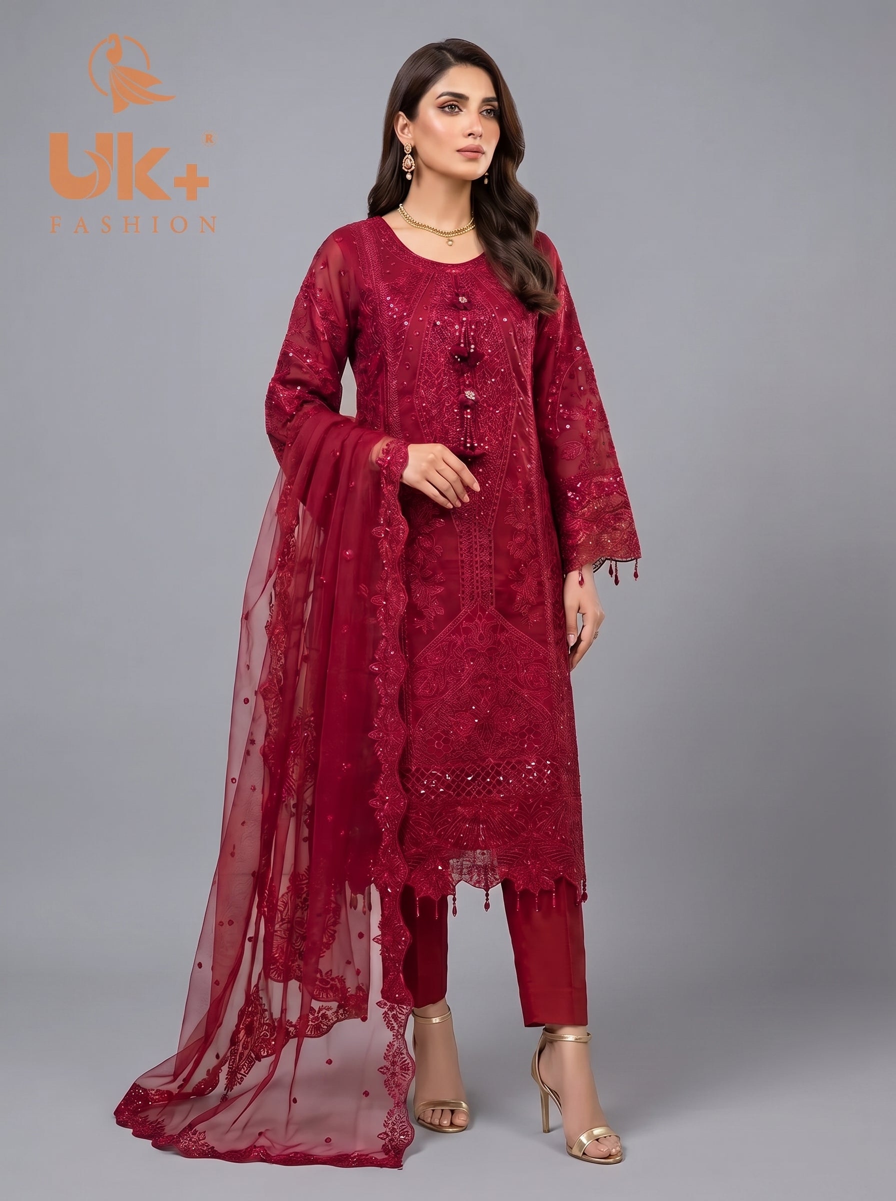 3Pc Embroidered Organza shirt, shalwar & Dupatta