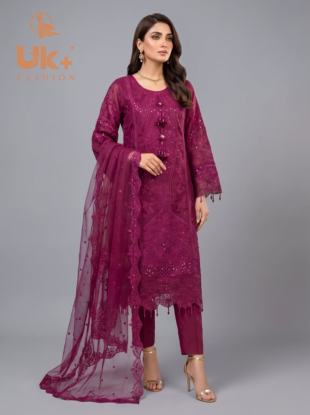 3Pc Embroidered Organza shirt, shalwar & Dupatta
