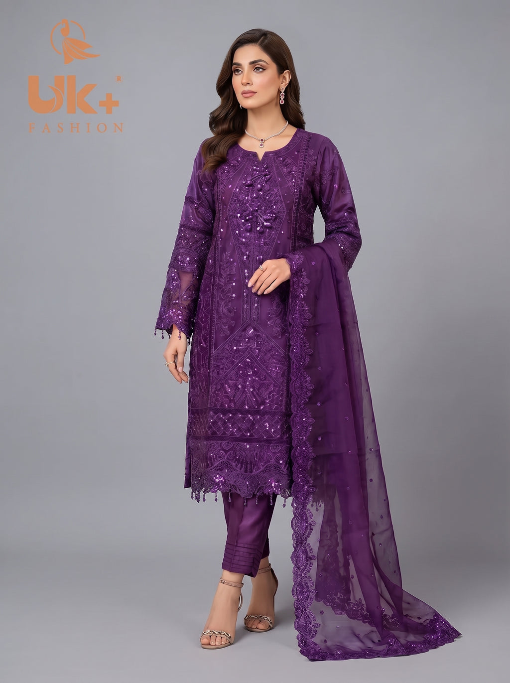 3Pc Embroidered Organza shirt, shalwar & Dupatta